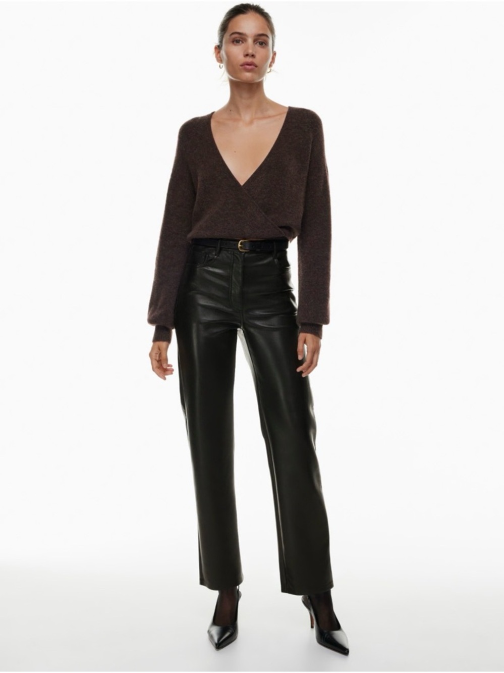 Wilfred Aritzia Black Faux Leather Straight Leg Melina Pant